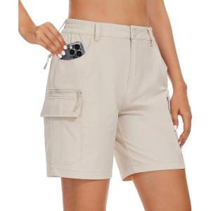 imageMAGCOMSEN Womens 7quot Hiking Golf Shorts 6 Pockets Lightweight Quick Dry Outdoor Casual Cargo Shorts Water ResistantLight Khaki