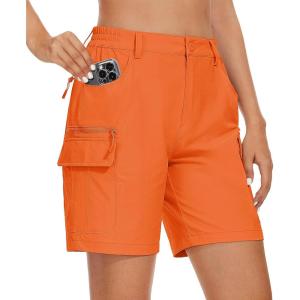 imageMAGCOMSEN Womens 7quot Hiking Golf Shorts 6 Pockets Lightweight Quick Dry Outdoor Casual Cargo Shorts Water ResistantOrange
