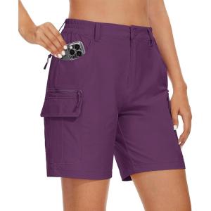 imageMAGCOMSEN Womens 7quot Hiking Golf Shorts 6 Pockets Lightweight Quick Dry Outdoor Casual Cargo Shorts Water ResistantPurple Red