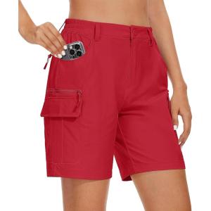 imageMAGCOMSEN Womens 7quot Hiking Golf Shorts 6 Pockets Lightweight Quick Dry Outdoor Casual Cargo Shorts Water ResistantTomato Red