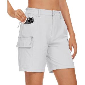 imageMAGCOMSEN Womens 7quot Hiking Golf Shorts 6 Pockets Lightweight Quick Dry Outdoor Casual Cargo Shorts Water ResistantWhite