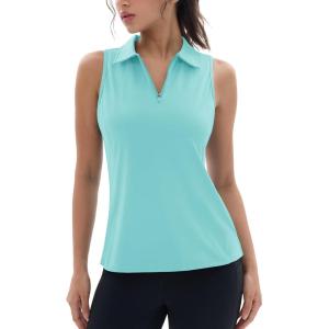 imageMAGCOMSEN Womens Golf Polo Shirts Sleeveless Racerback Zip Up UPF 50 Quick Dry Tennis Workout Athletic Tank TopsLackblue