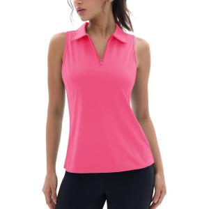 imageMAGCOMSEN Womens Golf Polo Shirts Sleeveless Racerback Zip Up UPF 50 Quick Dry Tennis Workout Athletic Tank TopsRosered