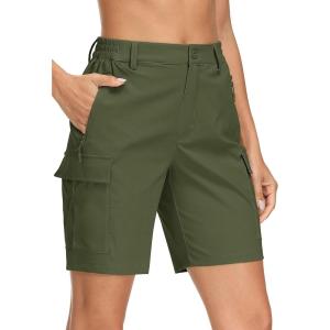 imageMAGCOMSEN Womens Hiking Shorts Lightweight Quick Dry Golf Shorts 5 Pockets Cargo Shorts Outdoor Casual Summer TravelArmy Green