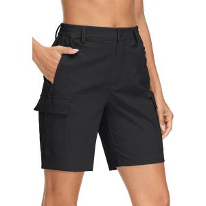 imageMAGCOMSEN Womens Hiking Shorts Lightweight Quick Dry Golf Shorts 5 Pockets Cargo Shorts Outdoor Casual Summer TravelBlack