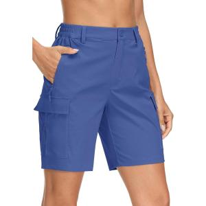 imageMAGCOMSEN Womens Hiking Shorts Lightweight Quick Dry Golf Shorts 5 Pockets Cargo Shorts Outdoor Casual Summer TravelBlue Grey