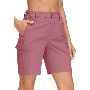 imageMAGCOMSEN Womens Hiking Shorts Lightweight Quick Dry Golf Shorts 5 Pockets Cargo Shorts Outdoor Casual Summer TravelGrey Pink