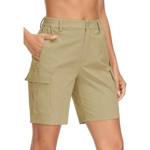 imageMAGCOMSEN Womens Hiking Shorts Lightweight Quick Dry Golf Shorts 5 Pockets Cargo Shorts Outdoor Casual Summer TravelKhaki