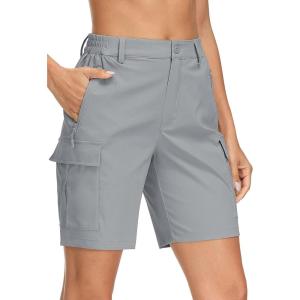 imageMAGCOMSEN Womens Hiking Shorts Lightweight Quick Dry Golf Shorts 5 Pockets Cargo Shorts Outdoor Casual Summer TravelLight Grey