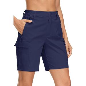 imageMAGCOMSEN Womens Hiking Shorts Lightweight Quick Dry Golf Shorts 5 Pockets Cargo Shorts Outdoor Casual Summer TravelNavy