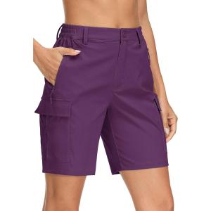 imageMAGCOMSEN Womens Hiking Shorts Lightweight Quick Dry Golf Shorts 5 Pockets Cargo Shorts Outdoor Casual Summer TravelPurple Red
