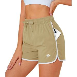 imageMAGOCOMSEN Womens Running Shorts 3quot Quick Dry Lightweight Athletic Workout Sports Shorts with Pockets Ladies Summer ShortsKhaki