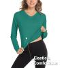 imageMAGCOMSEN Womens T Shirts VNeck Long Sleeve UPF 50 UV Sun Shirt Quick Dry Performance Tees Workout Swim TopsEmerald Green