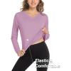 imageMAGCOMSEN Womens T Shirts VNeck Long Sleeve UPF 50 UV Sun Shirt Quick Dry Performance Tees Workout Swim TopsGrey Pruple