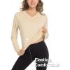 imageMAGCOMSEN Womens T Shirts VNeck Long Sleeve UPF 50 UV Sun Shirt Quick Dry Performance Tees Workout Swim TopsLight Apricot