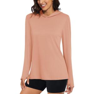 imageMAGCOMSEN Womens Sun Hoodie UPF 50 UV Protection Shirts Lightweight Quick Dry SPF Long Sleeve Rash Guard Hiking RunningApricot