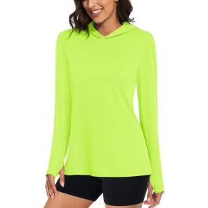 imageMAGCOMSEN Womens Sun Hoodie UPF 50 UV Protection Shirts Lightweight Quick Dry SPF Long Sleeve Rash Guard Hiking RunningFluorescent Green