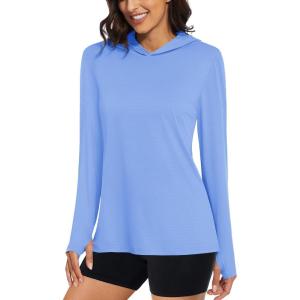 imageMAGCOMSEN Womens Sun Hoodie UPF 50 UV Protection Shirts Lightweight Quick Dry SPF Long Sleeve Rash Guard Hiking RunningLight Blue