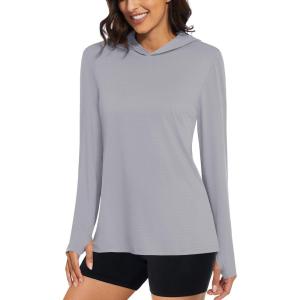 imageMAGCOMSEN Womens Sun Hoodie UPF 50 UV Protection Shirts Lightweight Quick Dry SPF Long Sleeve Rash Guard Hiking RunningLight Grey