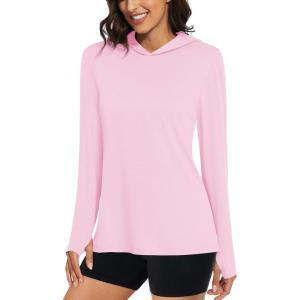 imageMAGCOMSEN Womens Sun Hoodie UPF 50 UV Protection Shirts Lightweight Quick Dry SPF Long Sleeve Rash Guard Hiking RunningLight Pink
