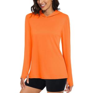 imageMAGCOMSEN Womens Sun Hoodie UPF 50 UV Protection Shirts Lightweight Quick Dry SPF Long Sleeve Rash Guard Hiking RunningOrange