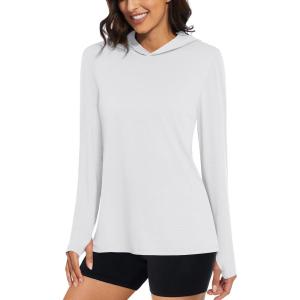 imageMAGCOMSEN Womens Sun Hoodie UPF 50 UV Protection Shirts Lightweight Quick Dry SPF Long Sleeve Rash Guard Hiking RunningWhite