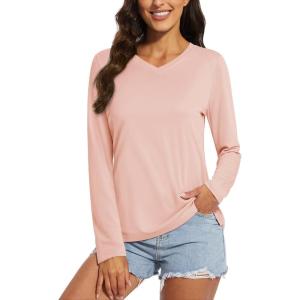 imageMAGCOMSEN Womens T Shirts VNeck Long Sleeve UPF 50 UV Sun Shirt Quick Dry Performance Tees Workout Swim TopsApricot