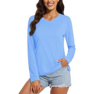 imageMAGCOMSEN Womens T Shirts VNeck Long Sleeve UPF 50 UV Sun Shirt Quick Dry Performance Tees Workout Swim TopsBlue