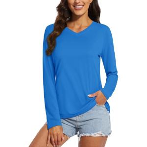 imageMAGCOMSEN Womens T Shirts VNeck Long Sleeve UPF 50 UV Sun Shirt Quick Dry Performance Tees Workout Swim TopsBlue Green
