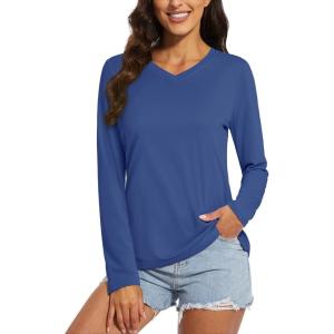 imageMAGCOMSEN Womens T Shirts VNeck Long Sleeve UPF 50 UV Sun Shirt Quick Dry Performance Tees Workout Swim TopsBlue Grey