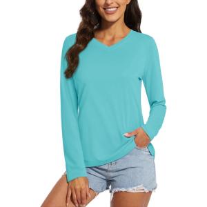 imageMAGCOMSEN Womens T Shirts VNeck Long Sleeve UPF 50 UV Sun Shirt Quick Dry Performance Tees Workout Swim TopsGrey Green