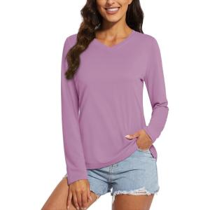 imageMAGCOMSEN Womens T Shirts VNeck Long Sleeve UPF 50 UV Sun Shirt Quick Dry Performance Tees Workout Swim TopsGrey Pruple