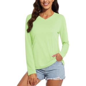imageMAGCOMSEN Womens T Shirts VNeck Long Sleeve UPF 50 UV Sun Shirt Quick Dry Performance Tees Workout Swim TopsPale Green