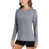 imageMAGCOMSEN Womens Long Sleeve Shirts UPF 50 Sun Protection Running Fishing Workout T ShirtsLight Grey
