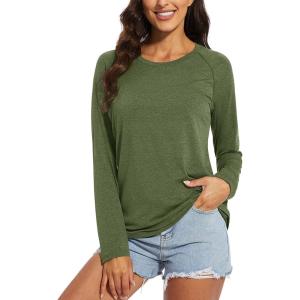 imageMAGCOMSEN Womens Long Sleeve Shirts UPF 50 Sun Protection Running Fishing Workout T ShirtsArmy Green
