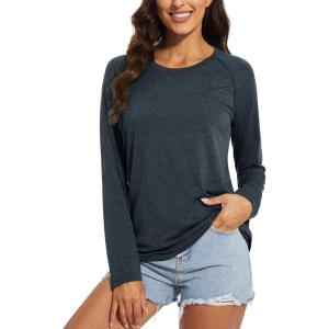 imageMAGCOMSEN Womens Long Sleeve Shirts UPF 50 Sun Protection Running Fishing Workout T ShirtsBlack