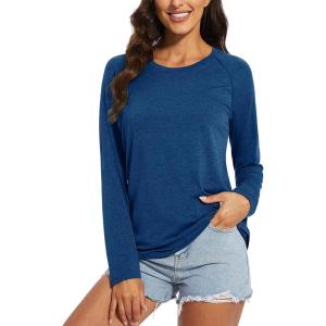 imageMAGCOMSEN Womens Long Sleeve Shirts UPF 50 Sun Protection Running Fishing Workout T ShirtsDark Blue