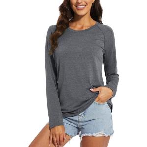 imageMAGCOMSEN Womens Long Sleeve Shirts UPF 50 Sun Protection Running Fishing Workout T ShirtsDark Grey