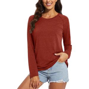 imageMAGCOMSEN Womens Long Sleeve Shirts UPF 50 Sun Protection Running Fishing Workout T ShirtsDark Orange