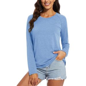 imageMAGCOMSEN Womens Long Sleeve Shirts UPF 50 Sun Protection Running Fishing Workout T ShirtsLight Blue