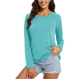 imageMAGCOMSEN Womens Long Sleeve Shirts UPF 50 Sun Protection Running Fishing Workout T ShirtsLight Green