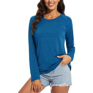 imageMAGCOMSEN Womens Long Sleeve Shirts UPF 50 Sun Protection Running Fishing Workout T ShirtsMiddle Blue