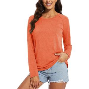 imageMAGCOMSEN Womens Long Sleeve Shirts UPF 50 Sun Protection Running Fishing Workout T ShirtsOrange