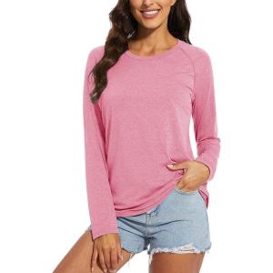 imageMAGCOMSEN Womens Long Sleeve Shirts UPF 50 Sun Protection Running Fishing Workout T ShirtsPink
