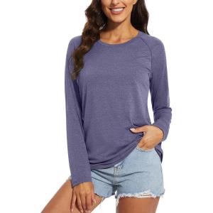 imageMAGCOMSEN Womens Long Sleeve Shirts UPF 50 Sun Protection Running Fishing Workout T ShirtsPurple