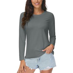 imageMAGCOMSEN Womens UPF 50 Long Sleeve Shirts SPF Sun Protection Atheltic Shirts Quick Dry Rash Guard Swim TopsGrey