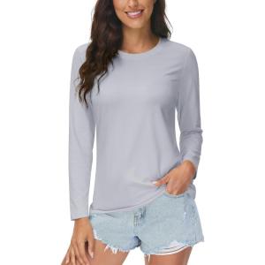 imageMAGCOMSEN Womens UPF 50 Long Sleeve Shirts SPF Sun Protection Atheltic Shirts Quick Dry Rash Guard Swim TopsLight Grey