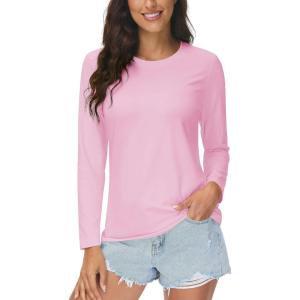 imageMAGCOMSEN Womens UPF 50 Long Sleeve Shirts SPF Sun Protection Atheltic Shirts Quick Dry Rash Guard Swim TopsLight Pink