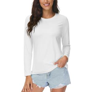 imageMAGCOMSEN Womens UPF 50 Long Sleeve Shirts SPF Sun Protection Atheltic Shirts Quick Dry Rash Guard Swim TopsWhite
