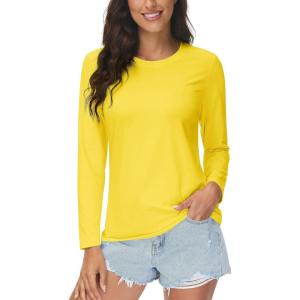 imageMAGCOMSEN Womens UPF 50 Long Sleeve Shirts SPF Sun Protection Atheltic Shirts Quick Dry Rash Guard Swim TopsYellow